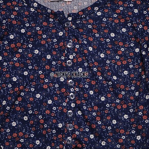 4/$20 - Kensie Girl Long Sleeve Floral Crop Top Navy Blue Button Front Size 12 - Picture 3 of 8